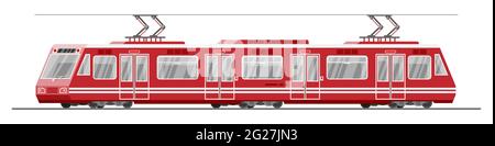 Modern Tram Train. Passenger Streetcar Isolated. Stock Vector