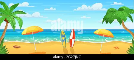 Summertime on the beach. Palms and plants around Stock Vector