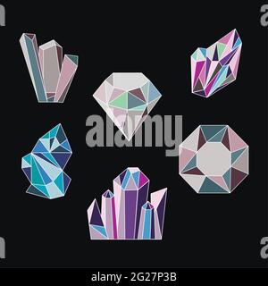 crystal six gems luxury icons Stock Vector