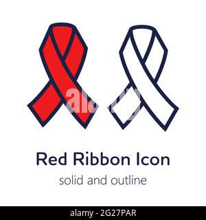 Red Ribbon icon, AIDS awareness. Symbol HIV Stock Vector
