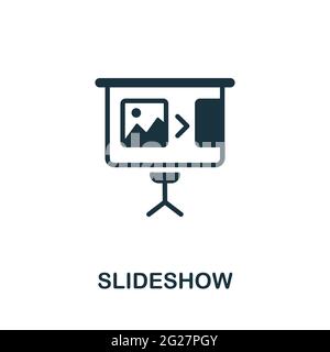 Slideshow icon. Monochrome simple element from presentation collection. Creative Slideshow icon for web design, templates, infographics and more Stock Vector