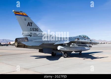 An Arizona Air National Guard F-16C Fighting Falcon taxis out for departure. Stock Photo