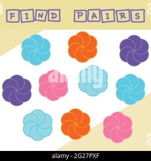 Developing activity for children, find a pair among identical pieces of flower. Logic game for children. Stock Vector