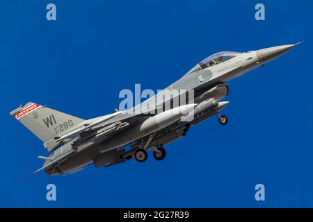 A Wisconsin Air National Guard F-16 Fighting Falcon. Stock Photo