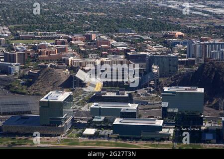 An aerial view of Sun Devil Stadium on the campus of Arizona State Univeristy, Tuesday, June 8, 2021, in Tempe, Ariz. The stadium is the home of the A Stock Photo