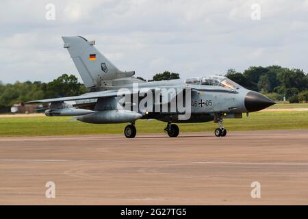 A German Air Force Panavia Tornado taxis in after landing. Stock Photo