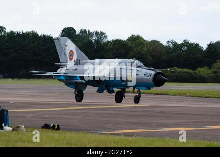 A Romanian Air Force MiG-21 LanceR taxis in after landing. Stock Photo
