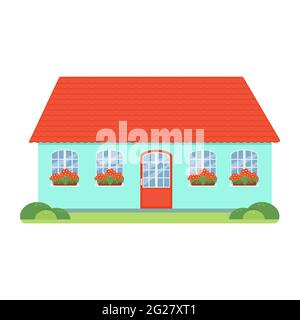 Family house vector illustration in flat style, cartoon isolated. Cute cozy home Stock Vector