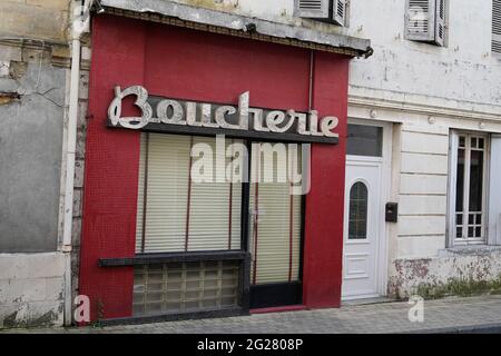 Bordeaux , Aquitaine  France - 02 02 2021 : boucherie vintage french sign of delicatessen butcher facade shop building ancient and reto style Stock Photo