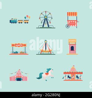 amusement park set nine icons Stock Vector Image & Art - Alamy