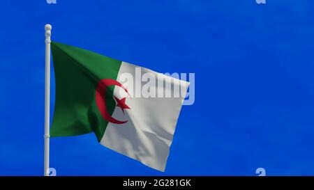 People's Democratic Republic of Algeria national flag, waving in the wind. 3d rendering, CGI Stock Photo