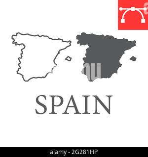 Spain - solid black outline border map of country area. Simple flat ...