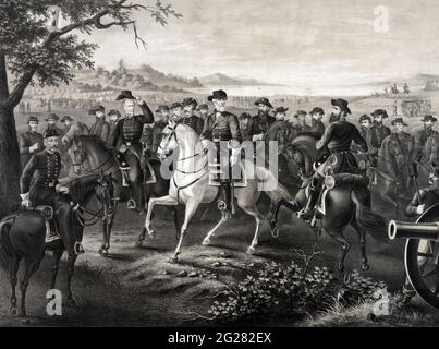 Robert E. Lee and 21 Confederate generals, all on horseback. Stock Photo
