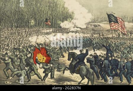 Union soldiers advancing on Confederate soldiers during the Battle of Chancellorsville, 1863. Stock Photo