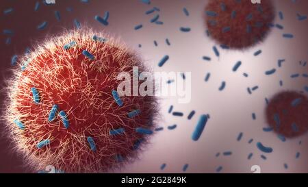 Immune cells attacking tuberculosis bacteria. Stock Photo