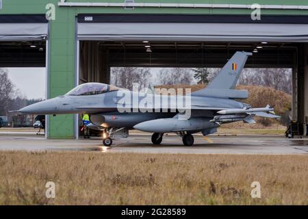 Fully armed quick reaction alert F-16AM of the Belgian Air Force. Stock Photo