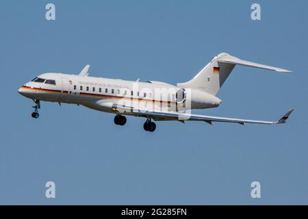 German Air Force Global 6000 business jet in flight over Dresden, Germany. Stock Photo