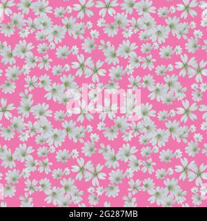 A blooming floral pattern in blooming botanical motifs is scattered randomly. Seamless vector texture. For fashionable prints. Hand-drawn print on Stock Vector