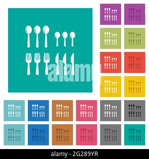 Flatware multi colored flat icons on plain square backgrounds. Included white and darker icon variations for hover or active effects. Stock Vector