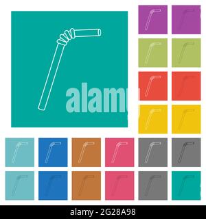 Single drinking straw multi colored flat icons on plain square backgrounds. Included white and darker icon variations for hover or active effects. Stock Vector