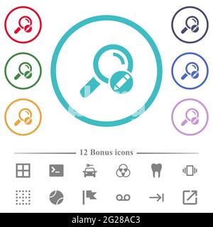 Edit search terms flat color icons in circle shape outlines. 12 bonus icons included. Stock Vector