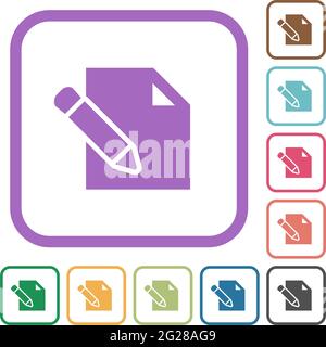 Edit with pencil simple icons in color rounded square frames on white background Stock Vector