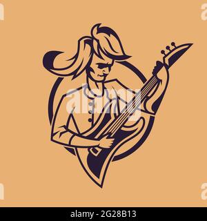 Man playing guitar. Concept art of rock'n'roll in monochrome style. Stock Vector