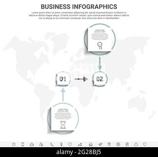 Minimal infographics with two square elements or circles. Modern visualization of 2 step by step timeline concept. Flat template for diagram, business Stock Vector