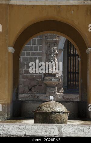 Tank the Union, in colonial city of Antigua Guatemala, national and foreign tourism. Stock Photo