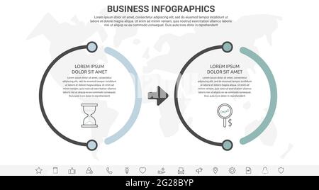 Vector line infographics template for six colorful arrows and circles. Business concept with 6 elements and icons. Modern blank space for chart Stock Vector