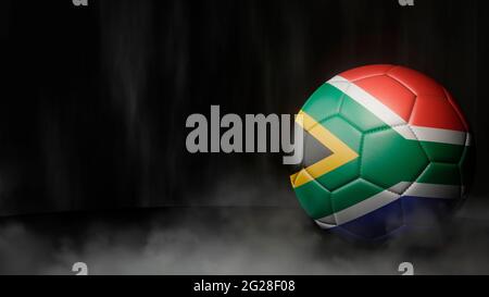 Soccer ball in flag colors on a dark abstract background. South Africa. 3D image. Stock Photo