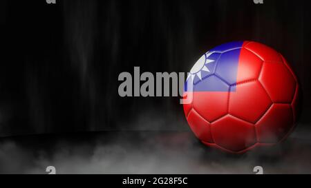 Soccer ball in flag colors on a dark abstract background. Taiwan. 3D image. Stock Photo