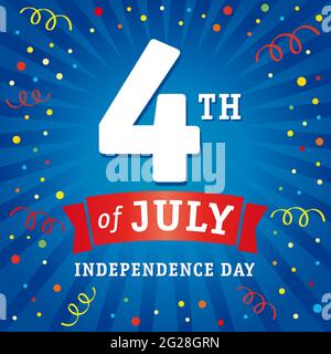 Happy Independence Day USA square banner. Isolated abstract graphic design template. Red, blue, white colors. Calligraphic lettering. Decorative numbe Stock Vector