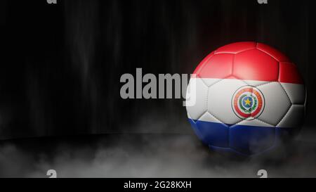 Soccer ball in flag colors on a dark abstract background. Paraguay. 3D image. Stock Photo