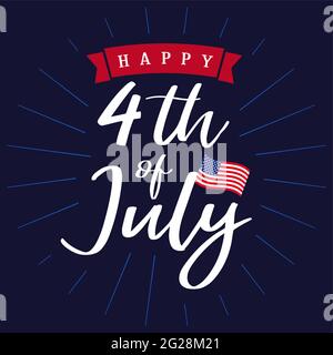 Happy Independence Day USA square banner. Isolated abstract graphic design template. Red, blue, white colors. Calligraphic lettering. Decorative calli Stock Vector