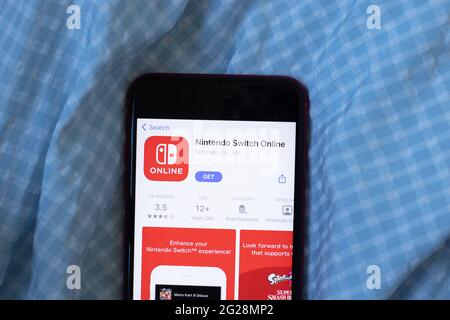 New York, USA - 1 June 2021: Nintendo Switch Online mobile app logo on phone screen, close-up icon, Illustrative Editorial Stock Photo