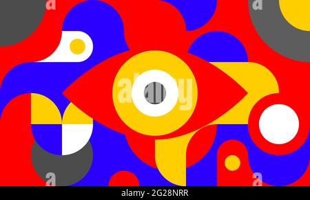 Funky background in bauhaus style with eye Stock Vector