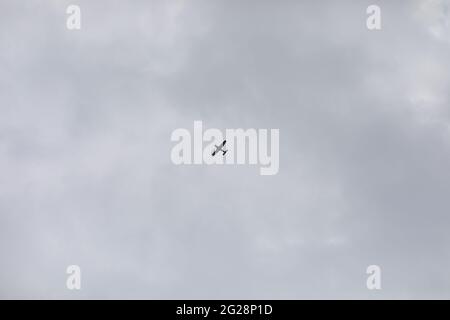 the gray sky draws the clouds into the rain Stock Photo
