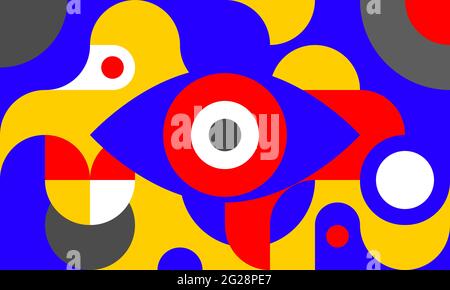 Funky background in bauhaus style with eye Stock Vector