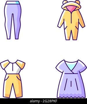 Sleepwear RGB color icons set Stock Vector
