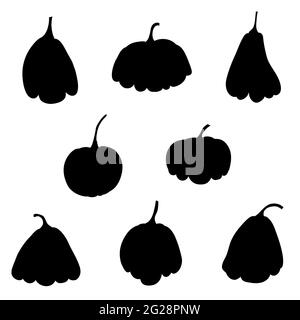 set of pumpkin silhouettes, autumn, halloween. vector isolated on a white background. Stock Vector