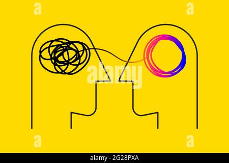 Tangle tangled and untangled. Abstract metaphor, concept of solving problems in business. Vector illustration Stock Vector