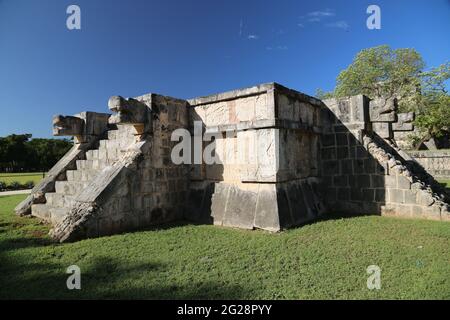Platform of the Jaguars and Eagles in Chichen Itza Stock Photo