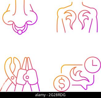 Tattoo and piercing equipment gradient linear vector icons set Stock Vector