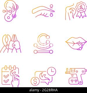 Tattoo and piercing creation gradient linear vector icons set Stock Vector