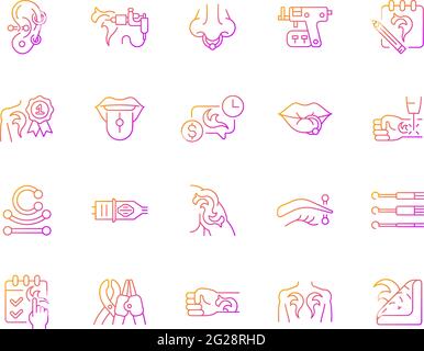 Tattoo and piercing gradient linear vector icons set Stock Vector