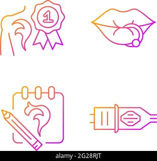 Tattoo and piercing salon gradient linear vector icons set Stock Vector