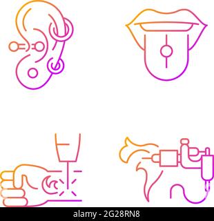 Tattoo and piercing masters gradient linear vector icons set Stock Vector