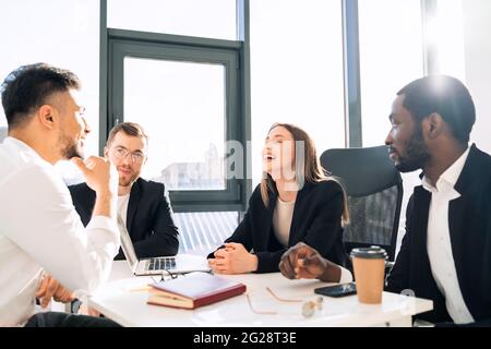 The software development team is discussing a new project Stock Photo