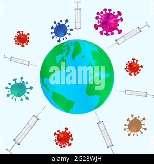 The concept of prevention and protection against viruses of the planet and the world through vaccination and the acquisition of universal immunity. Stock Vector